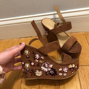 Express Brown Embroidered Heels